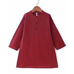 Babyhug 100% Cotton Woven Full Sleeves Cambric Kurta Pyjama Set With Mirror Embroided Jacket  -Red