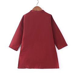 Babyhug 100% Cotton Woven Full Sleeves Cambric Kurta Pyjama Set With Mirror Embroided Jacket  -Red