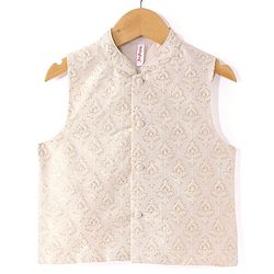 Babyhug 100% Cotton Woven Full Sleeves Cambric Kurta Pyjama Set With Mirror Embroided Jacket  -Red
