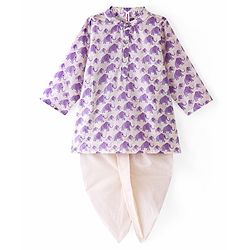 Babyhug Cambric Full Sleeves Kurta Dhoti Set Elephant Print - White