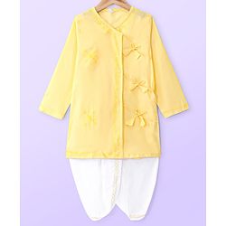 Babyhug Cotton Woven Floral Embroidered Angarakha Full Sleeves Kurta & Dhoti Set - Yellow