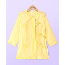 Babyhug Cotton Woven Floral Embroidered Angarakha Full Sleeves Kurta & Dhoti Set - Yellow