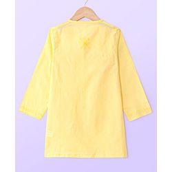 Babyhug Cotton Woven Floral Embroidered Angarakha Full Sleeves Kurta & Dhoti Set - Yellow