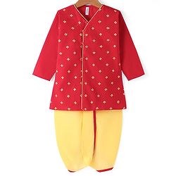 Babyhug Cotton Woven Full Sleeves Embroidered Kurta Dhoti Set - Red