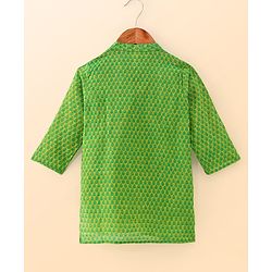 Babyhug Cotton Woven Cambric Full Sleeves Dobby Embroiderd Kurta Pyjama Set - Green