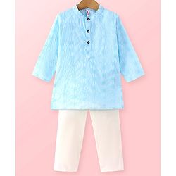 Babyhug Cambric Full Sleeves Schiffli Embroiderd Kurta Pyjama Set - Blue