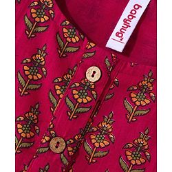 Babyhug 100% Cotton Woven Three Fourth Sleeves Ethnic Dress With Floral Print - Fuschia