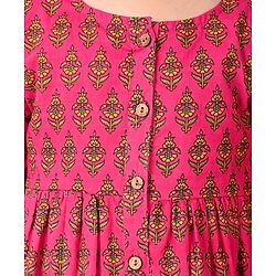 Babyhug 100% Cotton Woven Three Fourth Sleeves Ethnic Dress With Floral Print - Fuschia