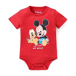 Babyhug Disney Interlock Knit Half Sleeves Onesies with Mickey Mouse Graphics - Red