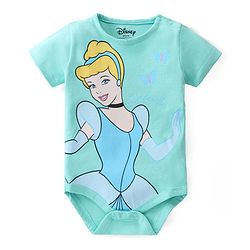 Babyhug Disney Interlock Knit Half Sleeves Onesie with Disney Princess Graphics - Blue