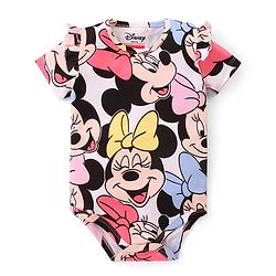 Babyhug Disney Interlock Cotton Knit Half Sleeves Onesie with Minnie Mouse Print - White