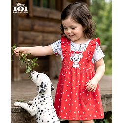 Babyhug Cotton Knit Frock with Half Sleeves T-Shirt & Headband Polka Dot & 101 Dalmatians Print - Red
