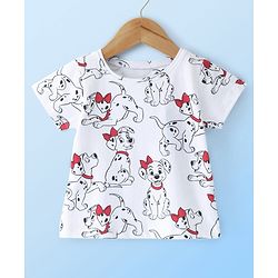 Babyhug Cotton Knit Frock with Half Sleeves T-Shirt & Headband Polka Dot & 101 Dalmatians Print - Red