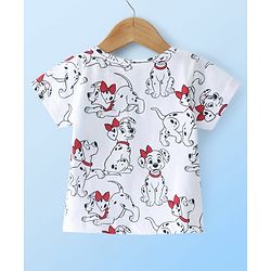 Babyhug Cotton Knit Frock with Half Sleeves T-Shirt & Headband Polka Dot & 101 Dalmatians Print - Red