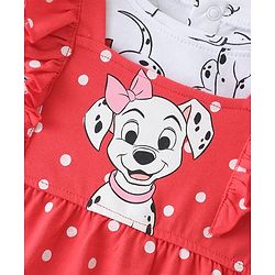 Babyhug Cotton Knit Frock with Half Sleeves T-Shirt & Headband Polka Dot & 101 Dalmatians Print - Red