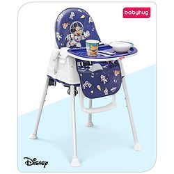Babyhug Disney Mickey & Friends Space Theme 3 in 1 Comfy High Chair - Blue| High Chair, Feeding Chair & Booster Chair| Adjustable Double Food Tray| Removable PU Leather Seat| Safety Harness| Removable Footrest