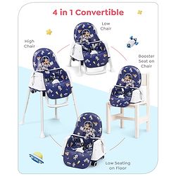 Babyhug Disney Mickey & Friends Space Theme 3 in 1 Comfy High Chair - Blue| High Chair, Feeding Chair & Booster Chair| Adjustable Double Food Tray| Removable PU Leather Seat| Safety Harness| Removable Footrest