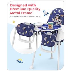 Babyhug Disney Mickey & Friends Space Theme 3 in 1 Comfy High Chair - Blue| High Chair, Feeding Chair & Booster Chair| Adjustable Double Food Tray| Removable PU Leather Seat| Safety Harness| Removable Footrest