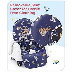 Babyhug Disney Mickey & Friends Space Theme 3 in 1 Comfy High Chair - Blue| High Chair, Feeding Chair & Booster Chair| Adjustable Double Food Tray| Removable PU Leather Seat| Safety Harness| Removable Footrest