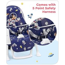 Babyhug Disney Mickey & Friends Space Theme 3 in 1 Comfy High Chair - Blue| High Chair, Feeding Chair & Booster Chair| Adjustable Double Food Tray| Removable PU Leather Seat| Safety Harness| Removable Footrest