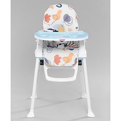 Babyhug 3 in 1 Comfy High Chair with Printed Cushion - White| High Chair, Feeding Chair & Booster Chair| Adjustable Double Food Tray| Removable PU Leather Seat| Safety Harness| Removable Footrest