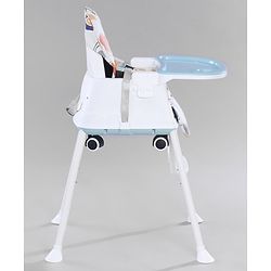 Babyhug 3 in 1 Comfy High Chair with Printed Cushion - White| High Chair, Feeding Chair & Booster Chair| Adjustable Double Food Tray| Removable PU Leather Seat| Safety Harness| Removable Footrest