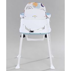 Babyhug 3 in 1 Comfy High Chair with Printed Cushion - White| High Chair, Feeding Chair & Booster Chair| Adjustable Double Food Tray| Removable PU Leather Seat| Safety Harness| Removable Footrest