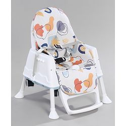 Babyhug 3 in 1 Comfy High Chair with Printed Cushion - White| High Chair, Feeding Chair & Booster Chair| Adjustable Double Food Tray| Removable PU Leather Seat| Safety Harness| Removable Footrest