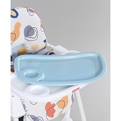 Babyhug 3 in 1 Comfy High Chair with Printed Cushion - White| High Chair, Feeding Chair & Booster Chair| Adjustable Double Food Tray| Removable PU Leather Seat| Safety Harness| Removable Footrest