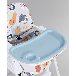 Babyhug 3 in 1 Comfy High Chair with Printed Cushion - White| High Chair, Feeding Chair & Booster Chair| Adjustable Double Food Tray| Removable PU Leather Seat| Safety Harness| Removable Footrest