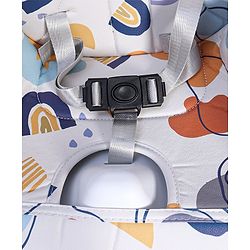 Babyhug 3 in 1 Comfy High Chair with Printed Cushion - White| High Chair, Feeding Chair & Booster Chair| Adjustable Double Food Tray| Removable PU Leather Seat| Safety Harness| Removable Footrest