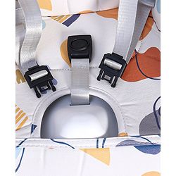 Babyhug 3 in 1 Comfy High Chair with Printed Cushion - White| High Chair, Feeding Chair & Booster Chair| Adjustable Double Food Tray| Removable PU Leather Seat| Safety Harness| Removable Footrest