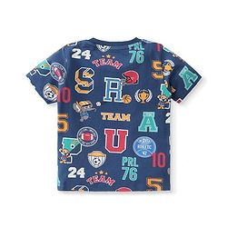 Babyhug Single Jersey Knit Half Sleeves Night Suit Sports Print - Navy Blue