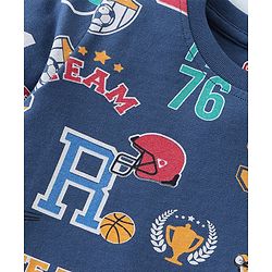 Babyhug Single Jersey Knit Half Sleeves Night Suit Sports Print - Navy Blue