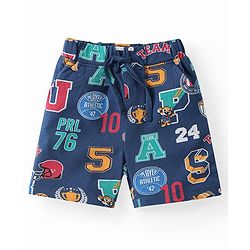 Babyhug Single Jersey Knit Half Sleeves Night Suit Sports Print - Navy Blue
