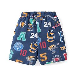 Babyhug Single Jersey Knit Half Sleeves Night Suit Sports Print - Navy Blue