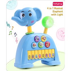 Babyhug Musical Light & Sound Elephant Piano with 5 Modes of Animal Sound - Blue