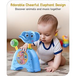 Babyhug Musical Light & Sound Elephant Piano with 5 Modes of Animal Sound - Blue