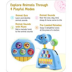 Babyhug Musical Light & Sound Elephant Piano with 5 Modes of Animal Sound - Blue