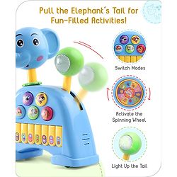 Babyhug Musical Light & Sound Elephant Piano with 5 Modes of Animal Sound - Blue