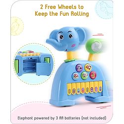 Babyhug Musical Light & Sound Elephant Piano with 5 Modes of Animal Sound - Blue