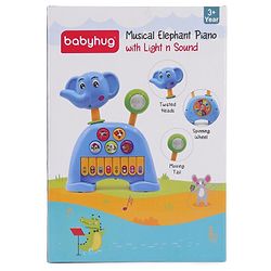 Babyhug Musical Light & Sound Elephant Piano with 5 Modes of Animal Sound - Blue