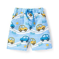 Babyhug Single Jersey Knit Half Sleeves Night Suit Vehicle Print - Blue