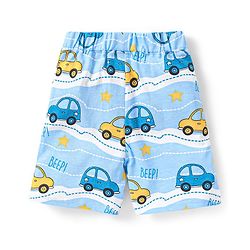 Babyhug Single Jersey Knit Half Sleeves Night Suit Vehicle Print - Blue