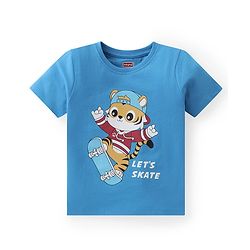 Babyhug Single Jersey Knit Half Sleeves Night Suit Animal Print - Blue