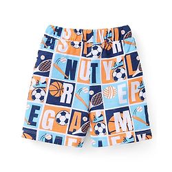 Babyhug Single Jersey Knit Half Sleeves Night Suit Sports Print - Blue