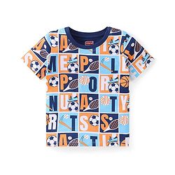 Babyhug Single Jersey Knit Half Sleeves Night Suit Sports Print - Blue