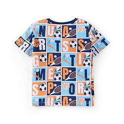 Babyhug Single Jersey Knit Half Sleeves Night Suit Sports Print - Blue