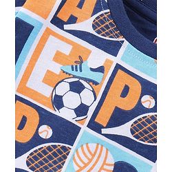 Babyhug Single Jersey Knit Half Sleeves Night Suit Sports Print - Blue