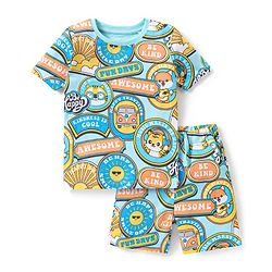 Babyhug Single Jersey Knit Half Sleeves Night Suit Slogan Print - Blue